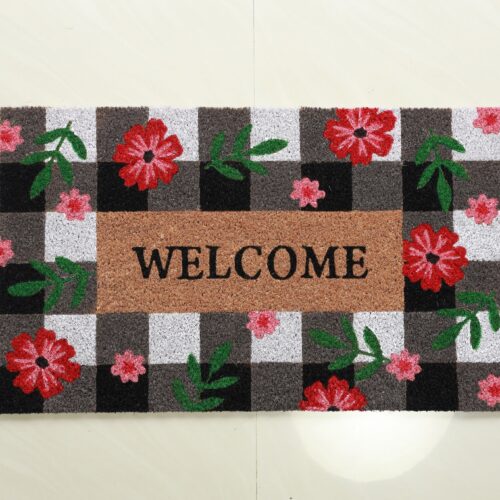 Printed Floral Check Coir Doormat