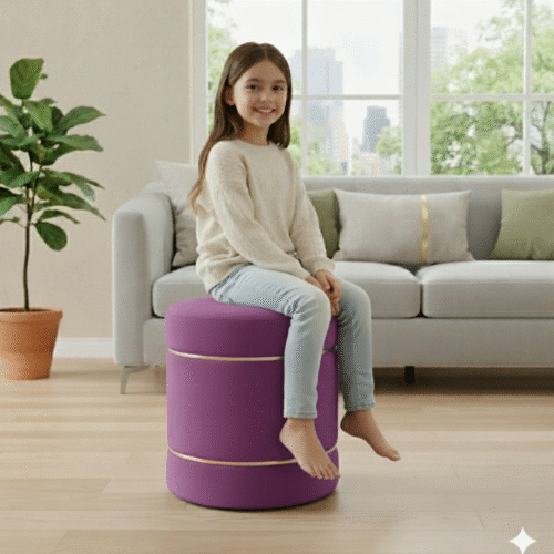 Velvet Stripe  Pouf-Purple