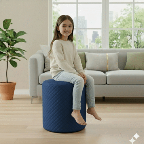 Diamond Quilted Pouf-Navy Blue