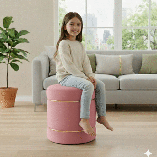 Velvet Stripe Pouf-Pink