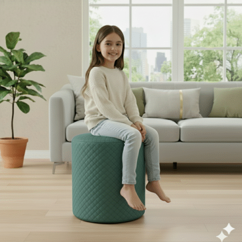 Diamond Quilted Pouf-Dark Green