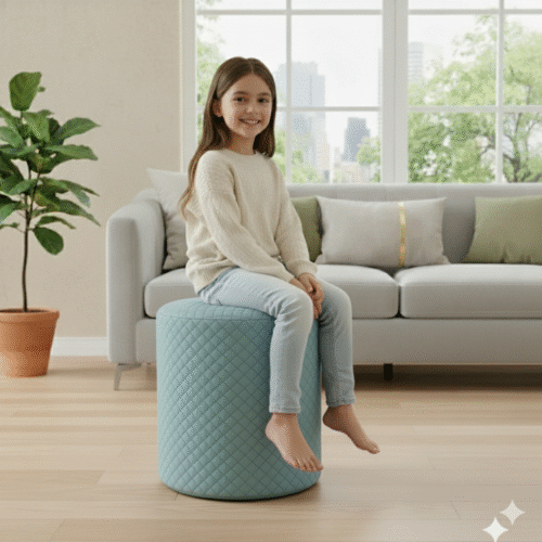 Diamond Quilted Pouf-Aqua