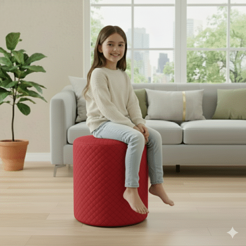 Diamond Quilted Pouf-Red