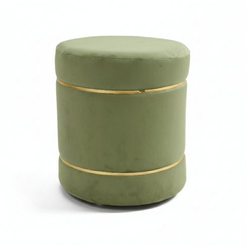 Velvet Stripe Pouf-Olive Green