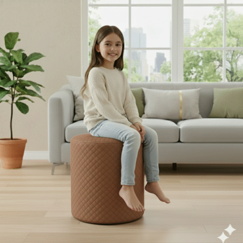 Diamond Quilted Pouf-Brown