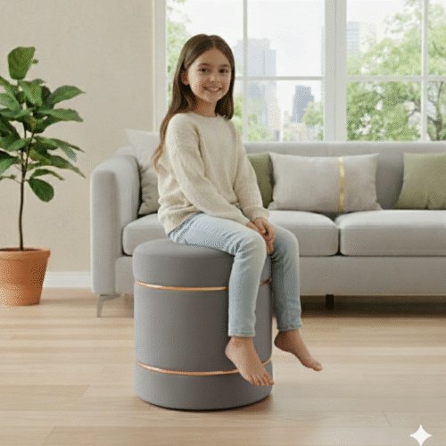 Velvet Stripe Pouf-Grey