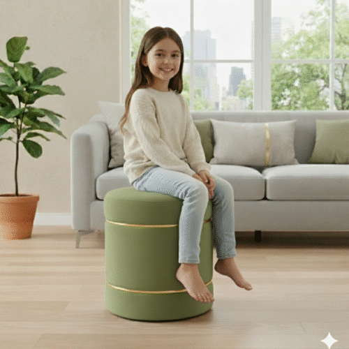 Velvet Stripe Pouf-Olive Green