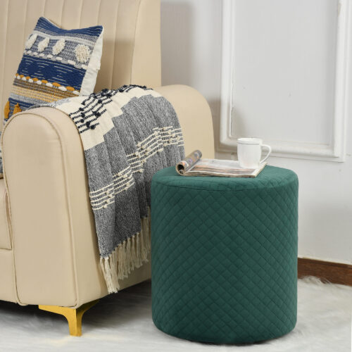 Diamond Quilted Pouf-Dark Green