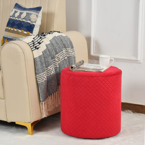 Diamond Quilted Pouf-Red