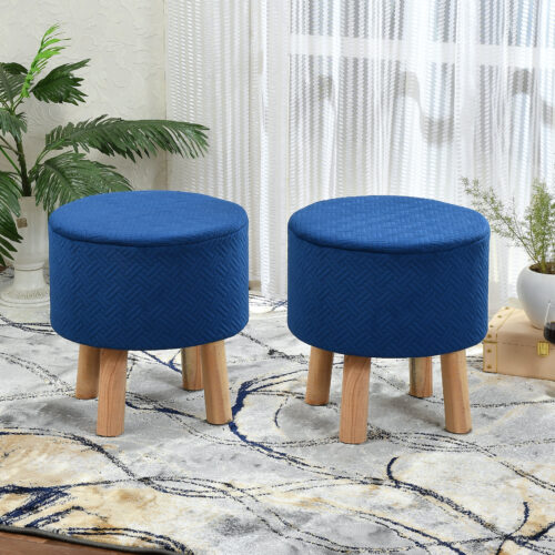 Lino Quilted Stool-Navy Blue