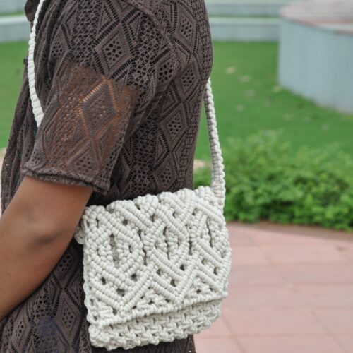 Urban Weave Macrame Sling Bag With Zipper