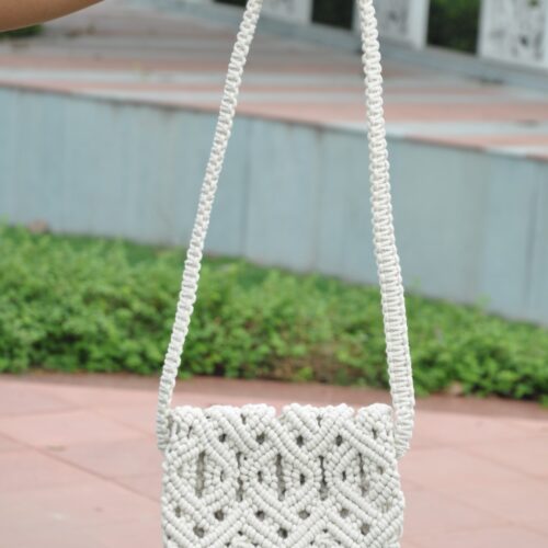 Urban Weave Macrame Sling Bag With Zipper