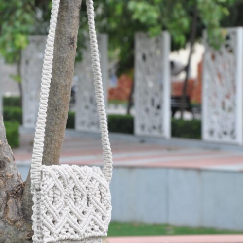 Urban Weave Macrame Sling Bag With Zipper