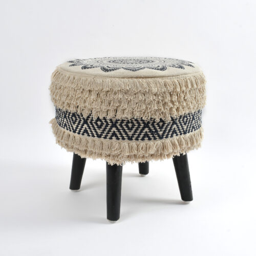 Rosy Printed Handwoven Stool :- Navy Blue