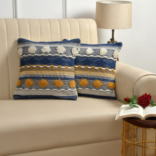 Casa Diamond Handwoven Cushion-Navy Blue