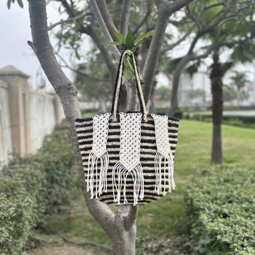 Eco Craft Jute Macrame Bag-Black and Natural