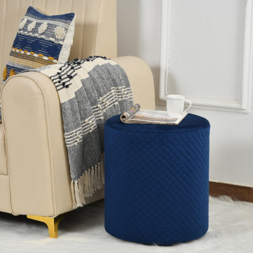 Diamond Quilted Pouf-Navy Blue