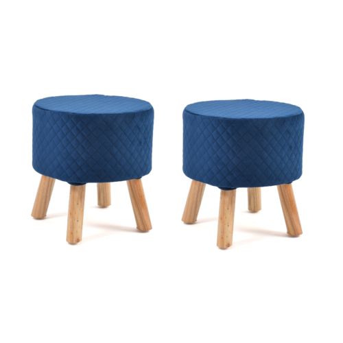 Diamond Quilted  Stool-Navy Blue