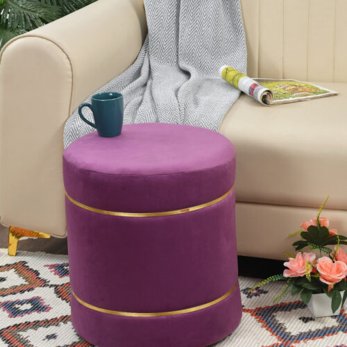 Velvet Stripe  Pouf-Purple