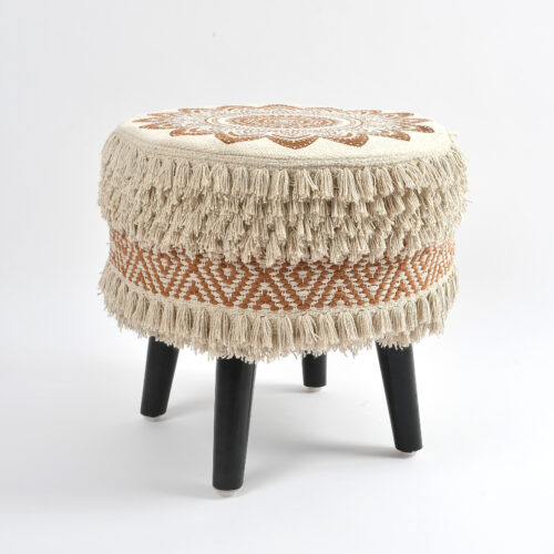 Rosy Printed Handwoven Stool :- Beige & Brown