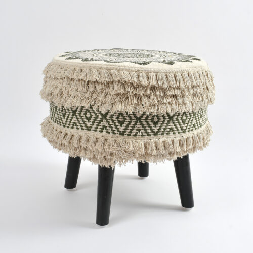 Rosy Printed Handwoven Stool :- Dark Green