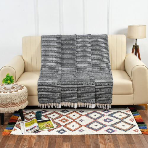 Elegant Cotton  Woven Throw-Black & White