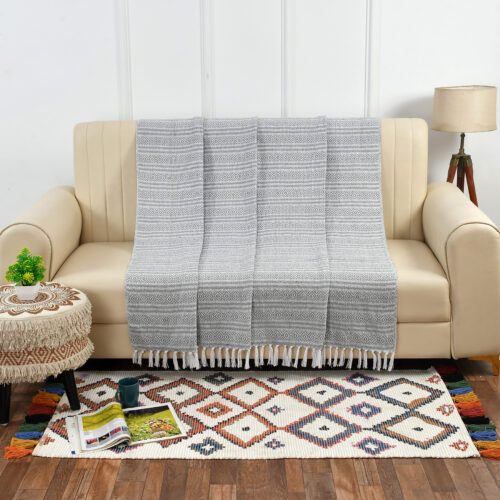 Elegant Cotton  Woven Throw-Grey & White