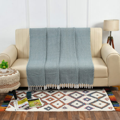 Diamond Cotton  Woven Throw-Mint Green & White