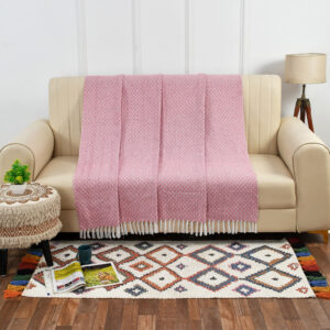 Diamond Cotton  Woven Throw-Pink & White