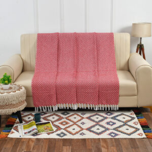 Diamond Cotton Woven Throw-Red & White