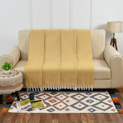 Diamond Cotton  Woven Throw-Yellow & White