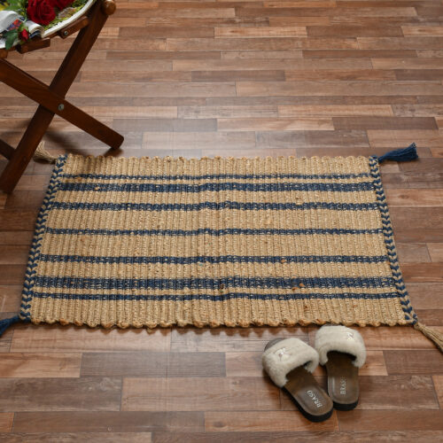 Zack Jute Rib Mat  Size:- 70x90 CMS , Color:-Blue