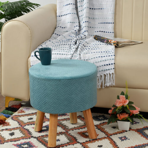 Lino Quilted Stool-Aqua