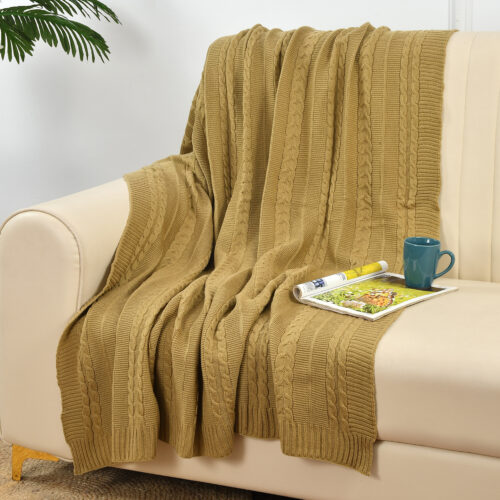 Blossom Knitted Throw :- Brown