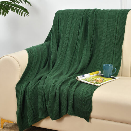 Blossom Knitted Throw :- Green