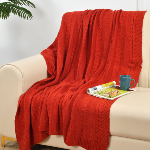 Blossom Knitted Throw :- Maroon