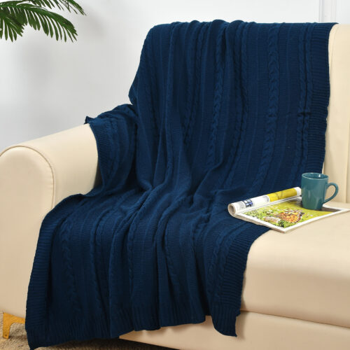 Blossom Knitted Throw :- Navy Blue