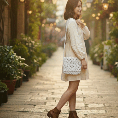 Urban Weave Macrame Sling Bag With Zipper