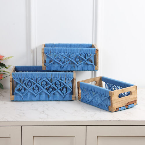 Irish Macrame Basket:- Blue ( Pack of 3 )