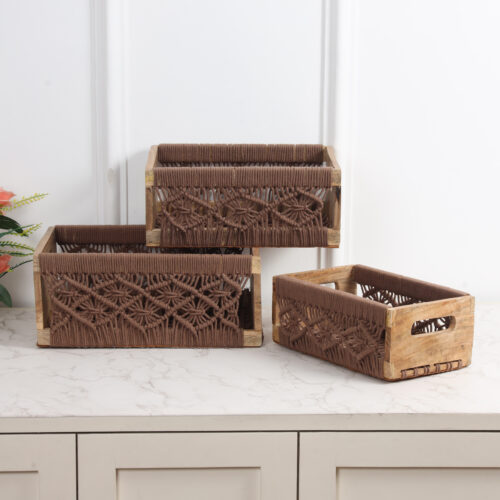 Irish Macrame Basket:- Brown  ( Pack of 3 )