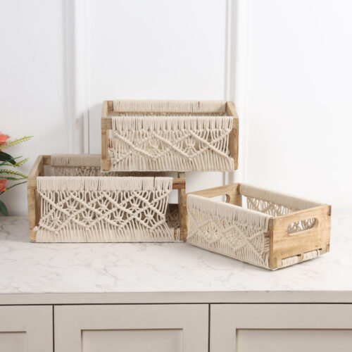Irish Macrame Basket:- Natural   ( Pack of 3 )