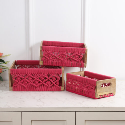 Irish Macrame Basket:- Red ( Pack of 3 )