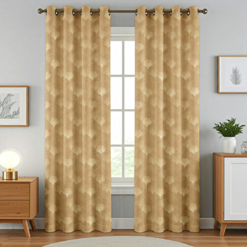Leaf Polyester door Curtain / Window Curtain, Colour:-Golden