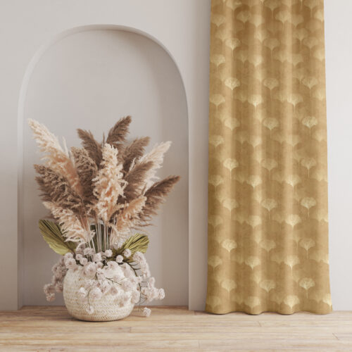 Leaf Polyester door Curtain / Window Curtain, Colour:-Golden