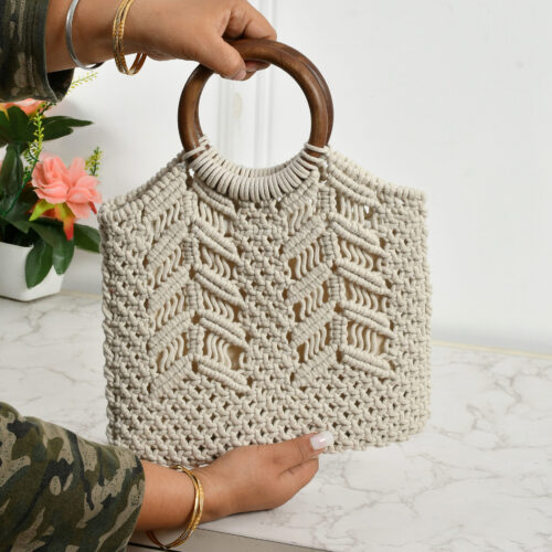 Rock Macrame Hand Bag :- Natural