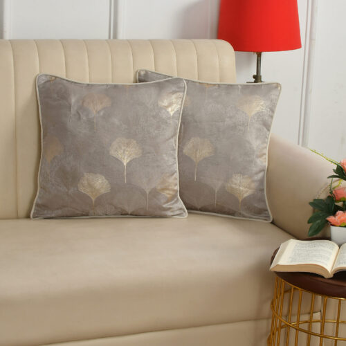 Leaf Velvet Cushion Cover :- Grey