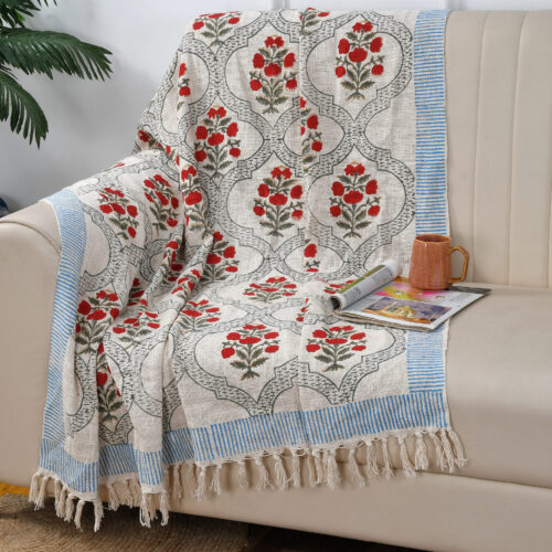 Hibiscus Block  Printed  Throw