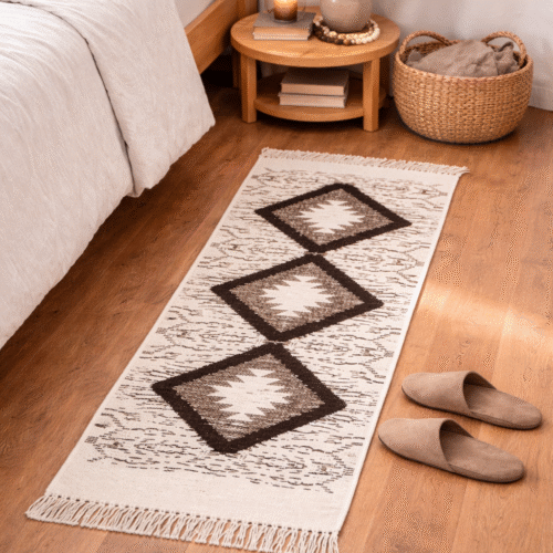 Three Diamond Tufted Printed Runner - Coffee
