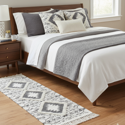 Three Diamond Tufted Printed Runner - White