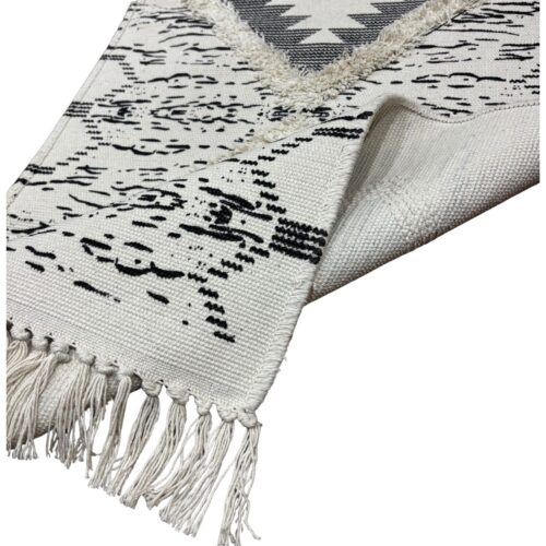 Three Diamond Tufted Printed Runner - White